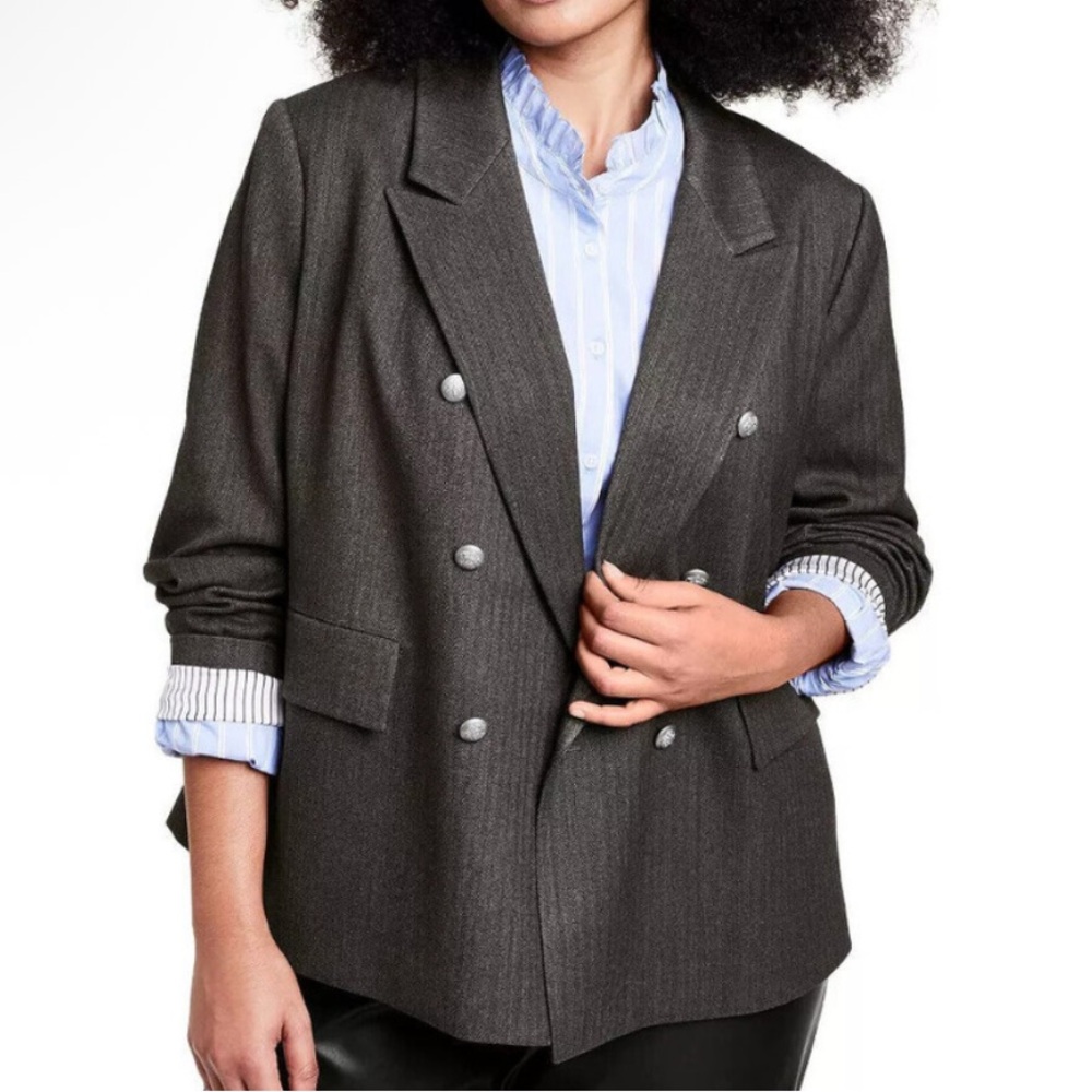 Nili Lotan Cropped Double Breasted Blazer Charcoal Gray NEW 1X Plus Target